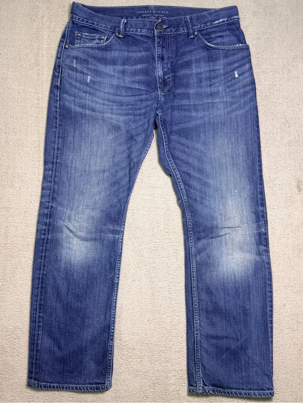 Banana Republic Vintage Straight Jeans Mens 34x30 Medium Wash Denim Whisker Fade